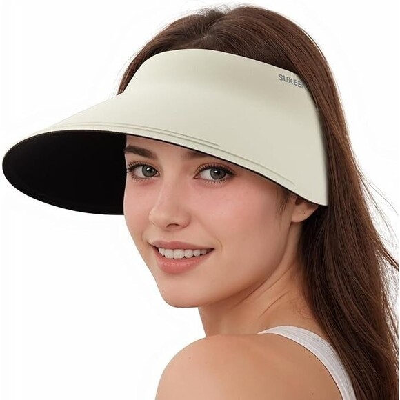 Wide Brim Sun Visor Hat Women UPF50+ Seamless Lightweight Foldable Sukeen Beige - Picture 2 of 14